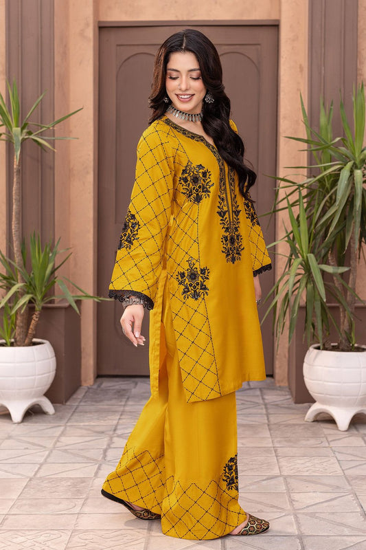 Mustard Embroidered Viscose Pakistani Suit Online in Dubai UAE Abudhabi Ajman Sharjah