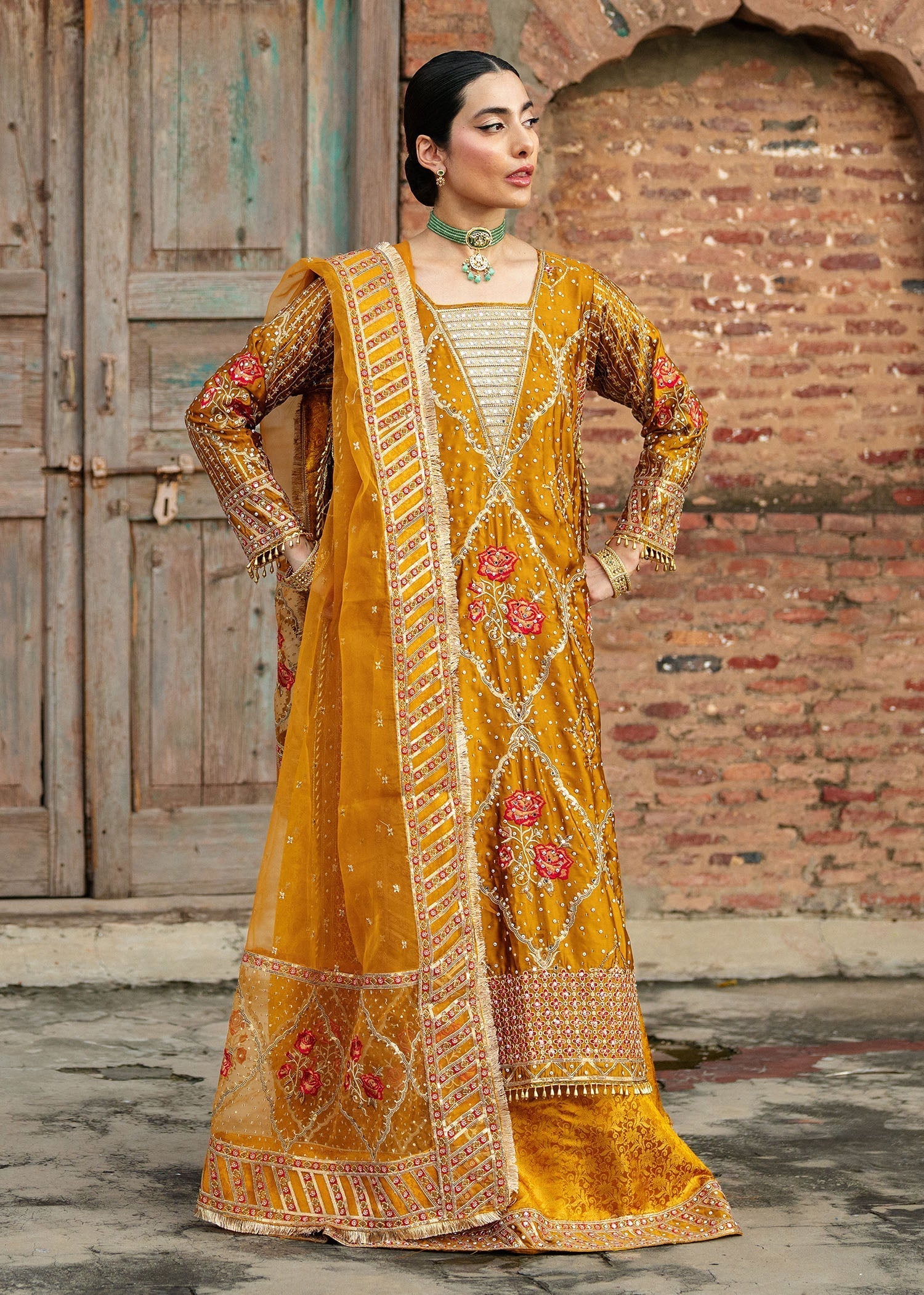 Mustard Flared Lehenga Suit Online in UK USA Canada