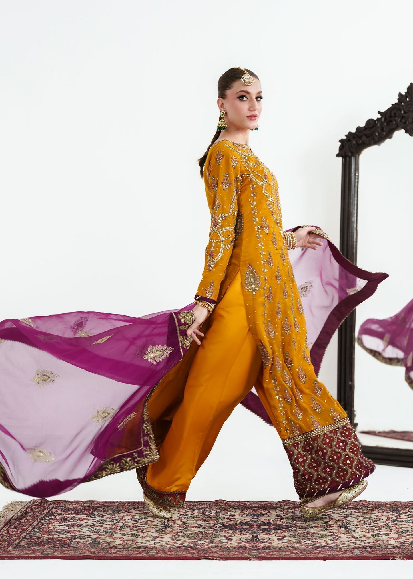 Mustard Gold Chiffon Festive Wear Online in Dubai UAE Abudhabi Ajman Sharjah