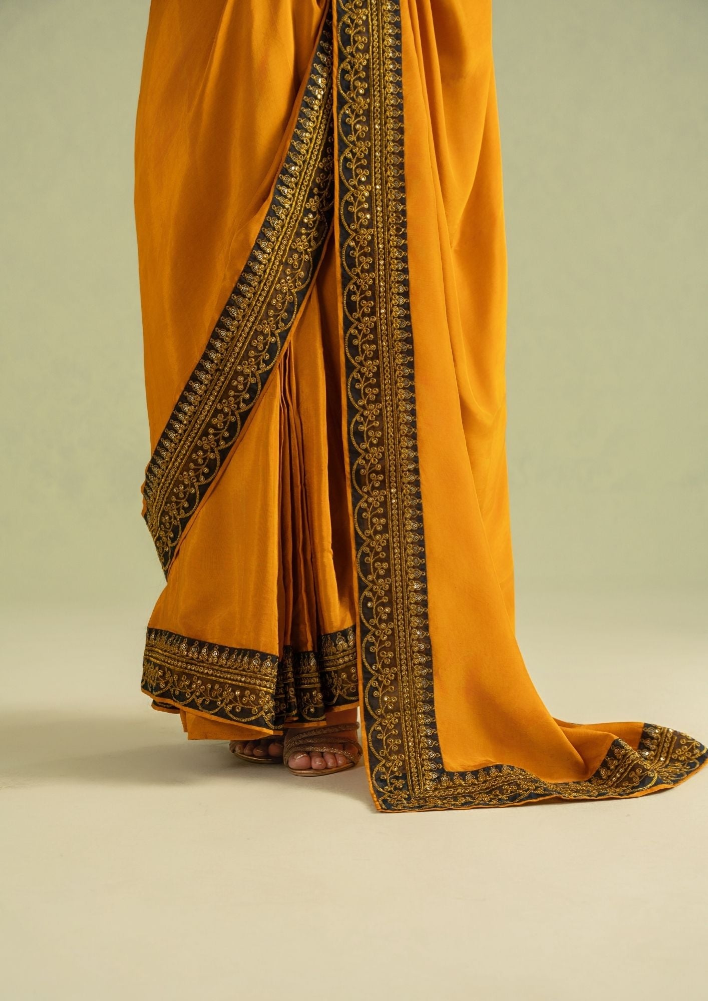 Mustard Gold Georgette Saree with Golden Blouse Online in UK USA Canada