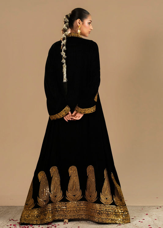 Mustard Gold Inner Dress with Black Velvet Jacket Salwar Kameez Online in KSA Riyadh Saudi Arabia Oman Bahrain Qatar
