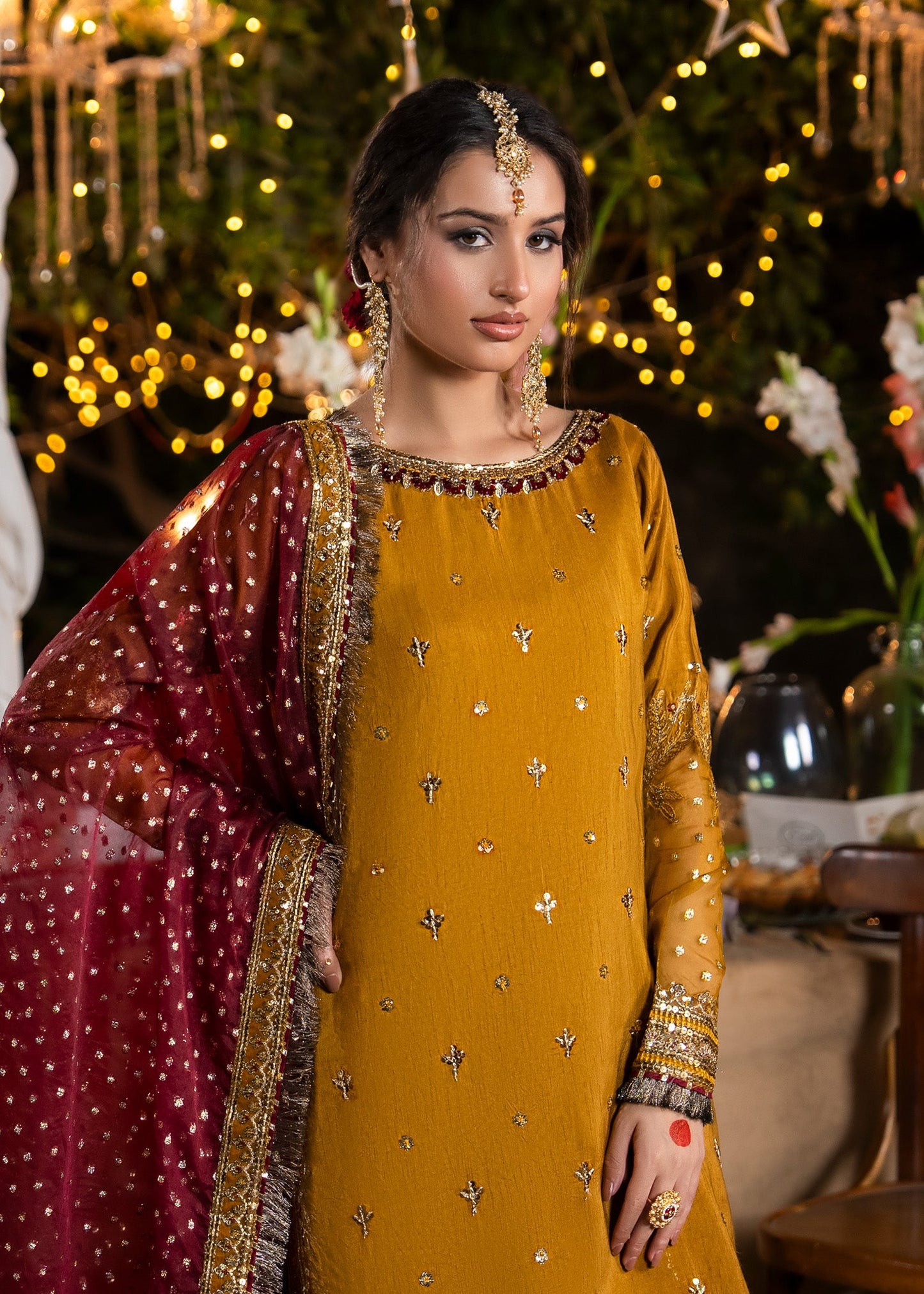 Mustard Heavy Embellished Sharara Suit Online in Dubai DXB UAE Abudhabi Meena Bazaar