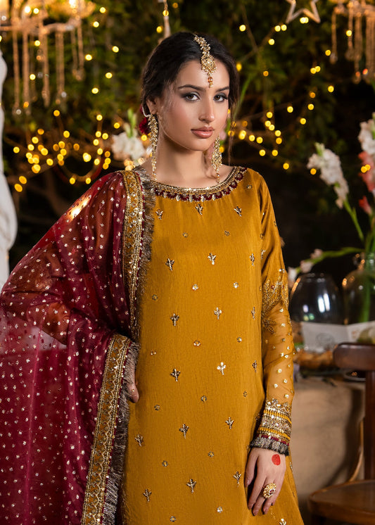 Mustard Heavy Embroidered Sharara Partywear Suit Online in Dubai DXB UAE Abudhabi Meena Bazaar