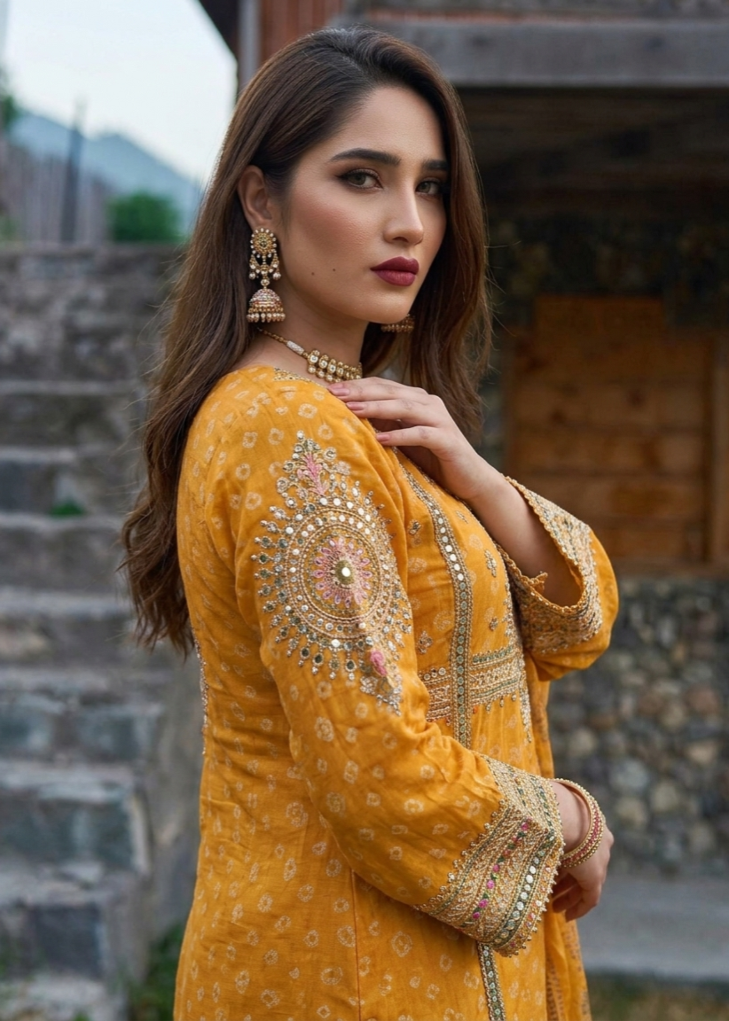 Mustard Jacquard Embroidered Festive Wear Suit Online in Sri Lanka India Australia
