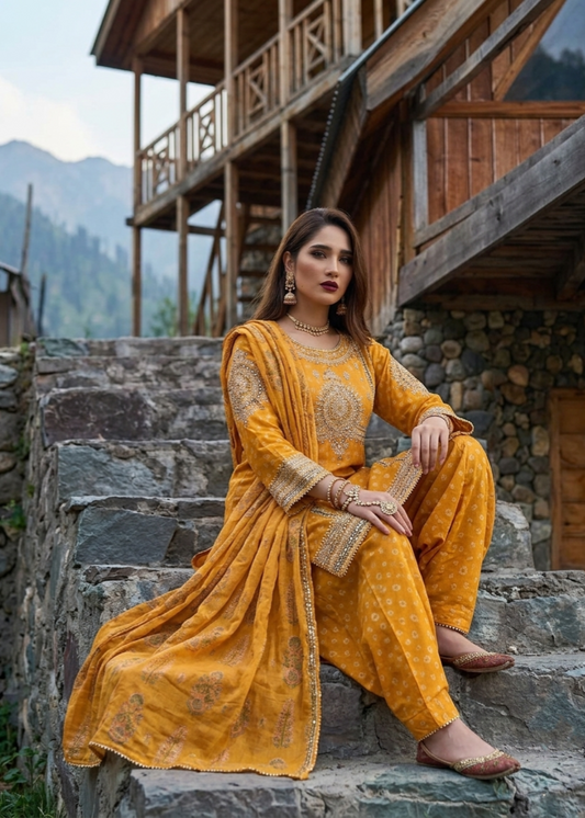 Mustard Jacquard Embroidered Ladies Suit Online in Sri Lanka India Australia