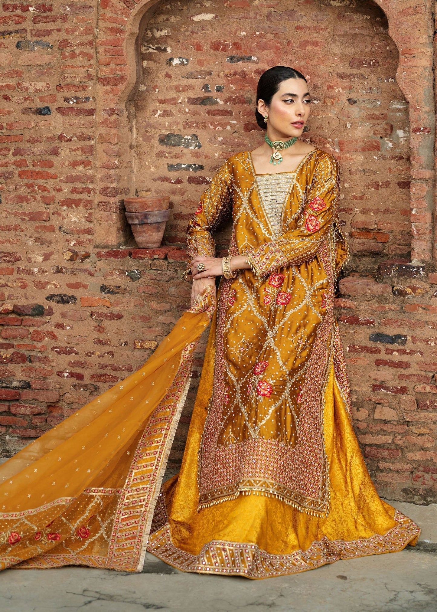 Mustard Jamawar 3 Piece Suit Online in Dubai UAE Abudhabi Ajman Sharjah
