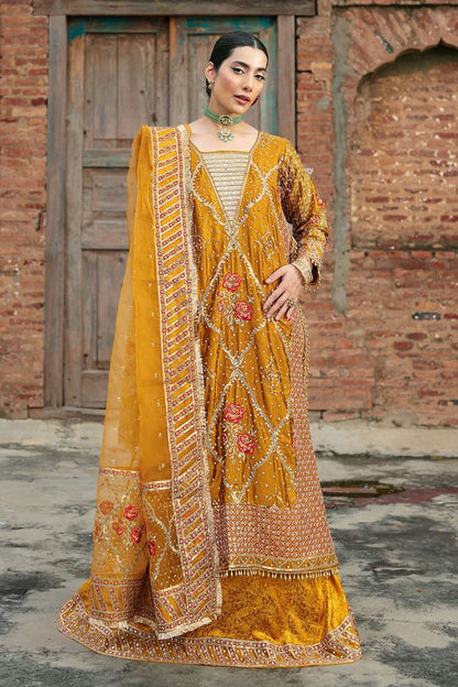 Mustard Jamawar Flared Lehenga Suit Online in Dubai UAE Abudhabi Ajman Sharjah