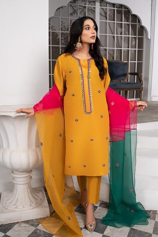 Mustard Kattan Silk Mirror Work Festive Wear Suit Online in Dubai UAE Abudhabi Ajman Sharjah