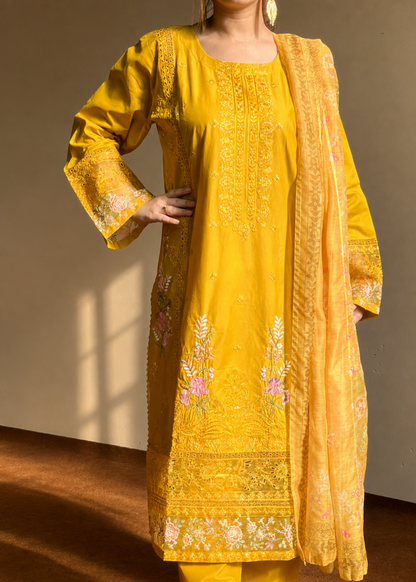 Mustard Lawn Embroidered Pakistani Suit Online in Sri Lanka India Australia