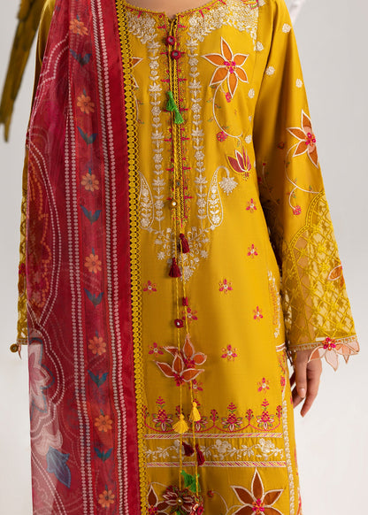 Mustard Lawn Festive Suit with Organza Patch Work Dupatta Online in Sri Lanka India Australia
