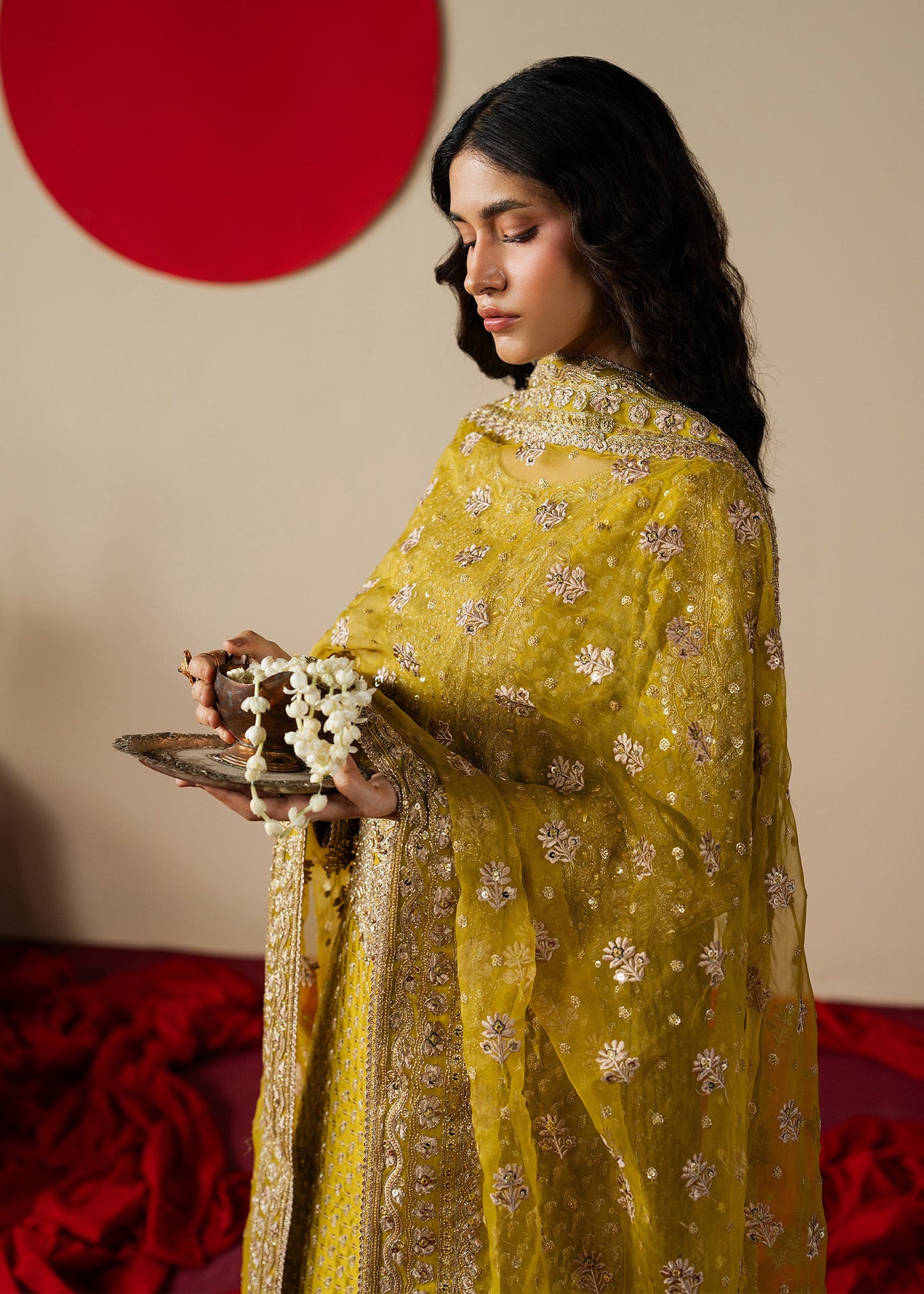 Mustard Organza Embroidered Shalwar Kameez Online in Dubai DXB UAE Abudhabi Meena Bazaar
