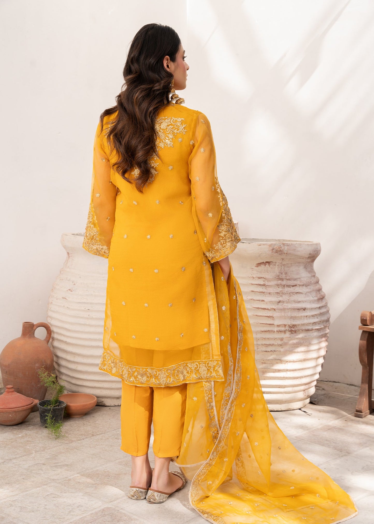 Mustard Organza Embroidered Wedding Guest Wear Online in Sri Lanka India Australia