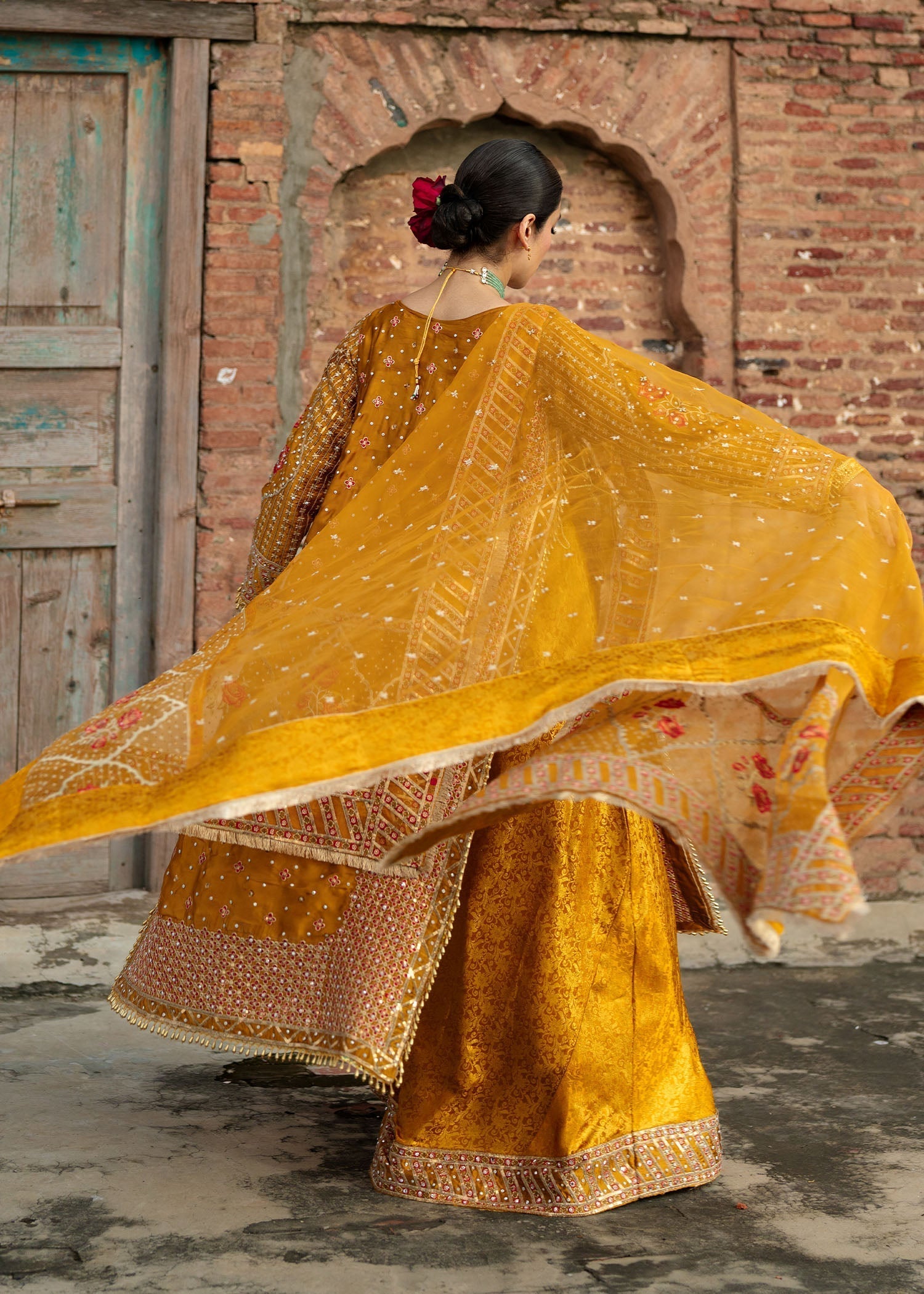 Mustard Organza Lehenga Suit Online in Dubai DXB UAE Abudhabi Meena Bazaar