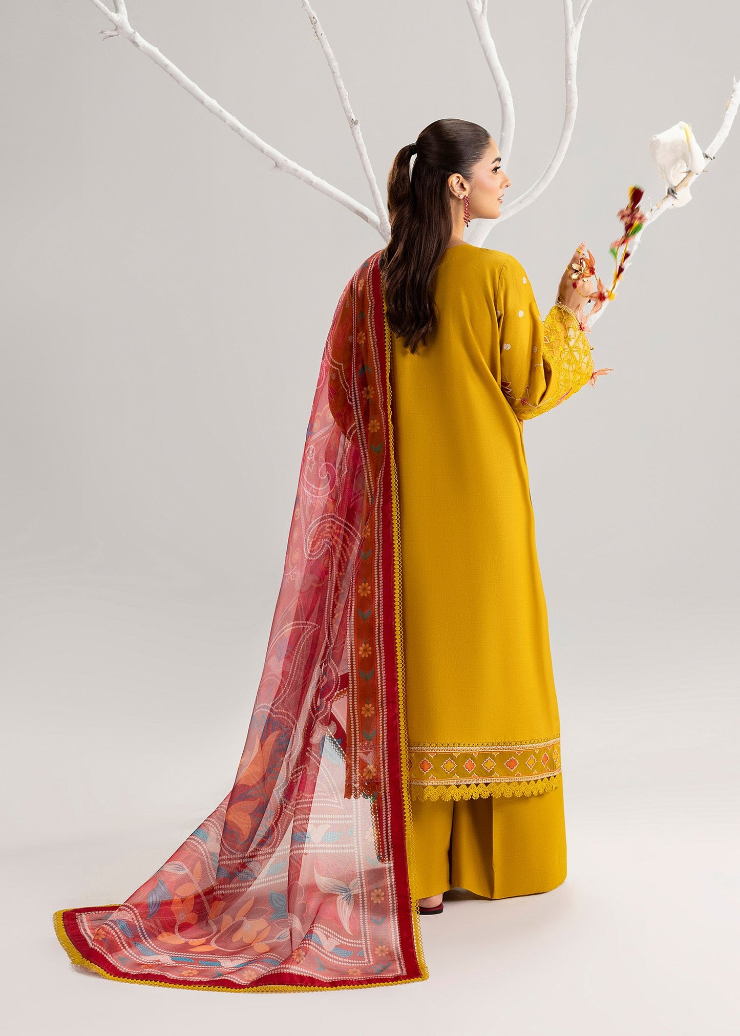 Mustard Organza Patch Work Kurta Set Online in Dubai DXB UAE Abudhabi Meena Bazaar