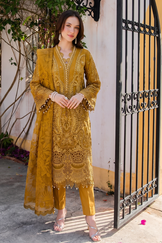 Mustard Organza Ready to Wear Salwar Kameez Online in Dubai UAE Abudhabi Ajman Sharjah