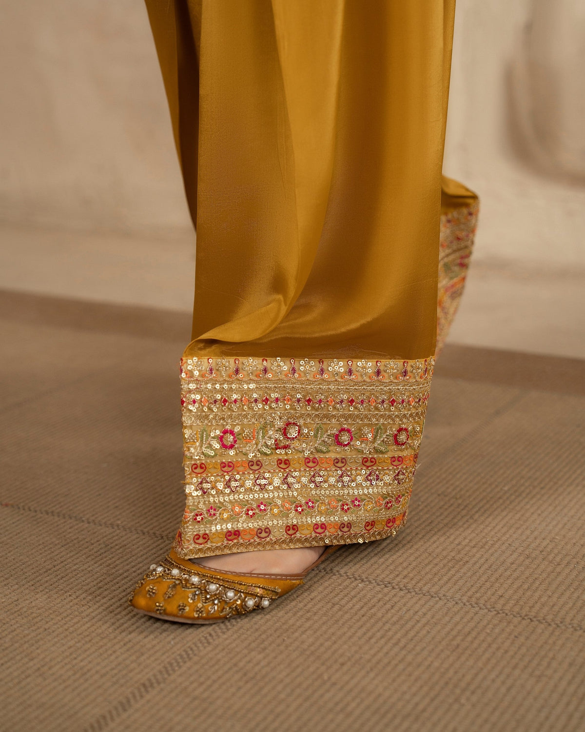 Mustard Pure Shamoz Silk Ready to Wear Suit Online in Dubai UAE Abudhabi Ajman Sharjah