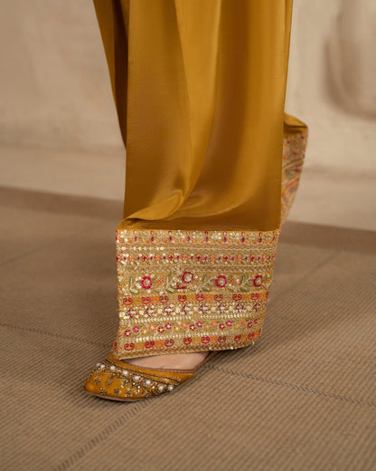 Mustard Pure Shamoz Silk Ready to Wear Suit Online in Dubai UAE Abudhabi Ajman Sharjah