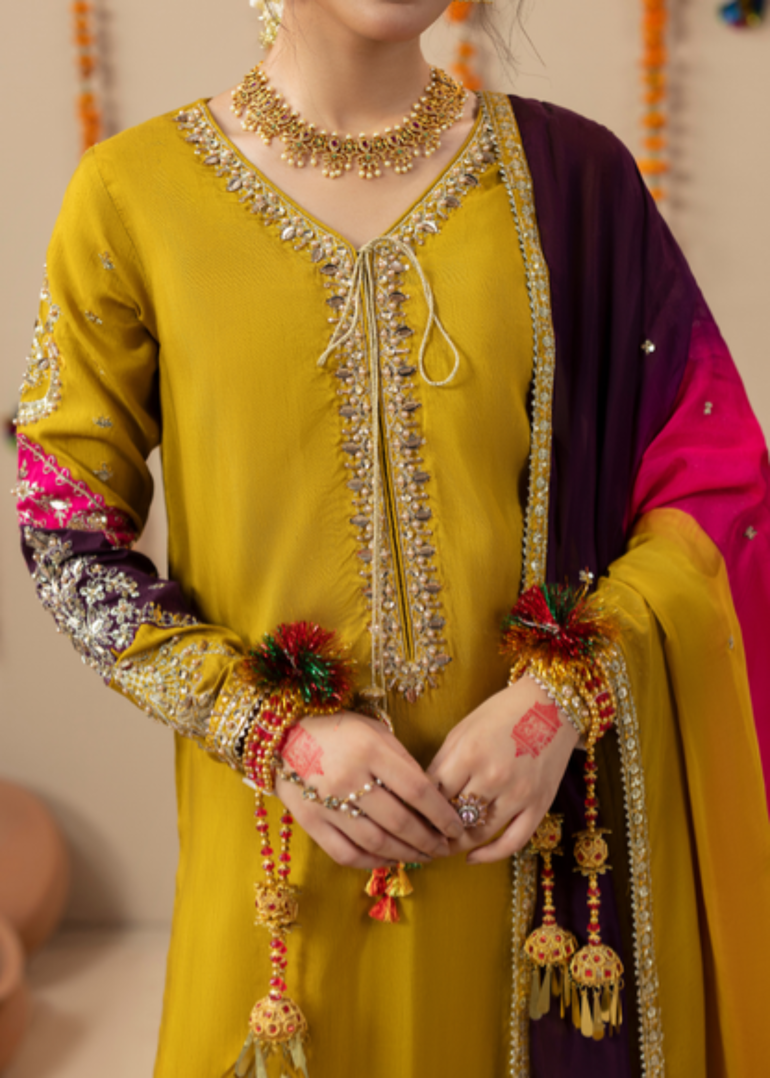 Mustard Raw Silk Embellished Pakistani Suit Online in UK USA Canada