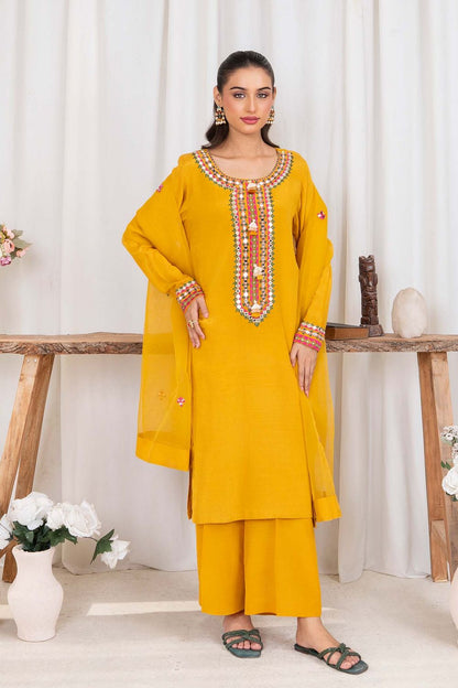 Mustard Raw Silk Embroidered Festive Suit Online in Dubai UAE Abudhabi Ajman Sharjah