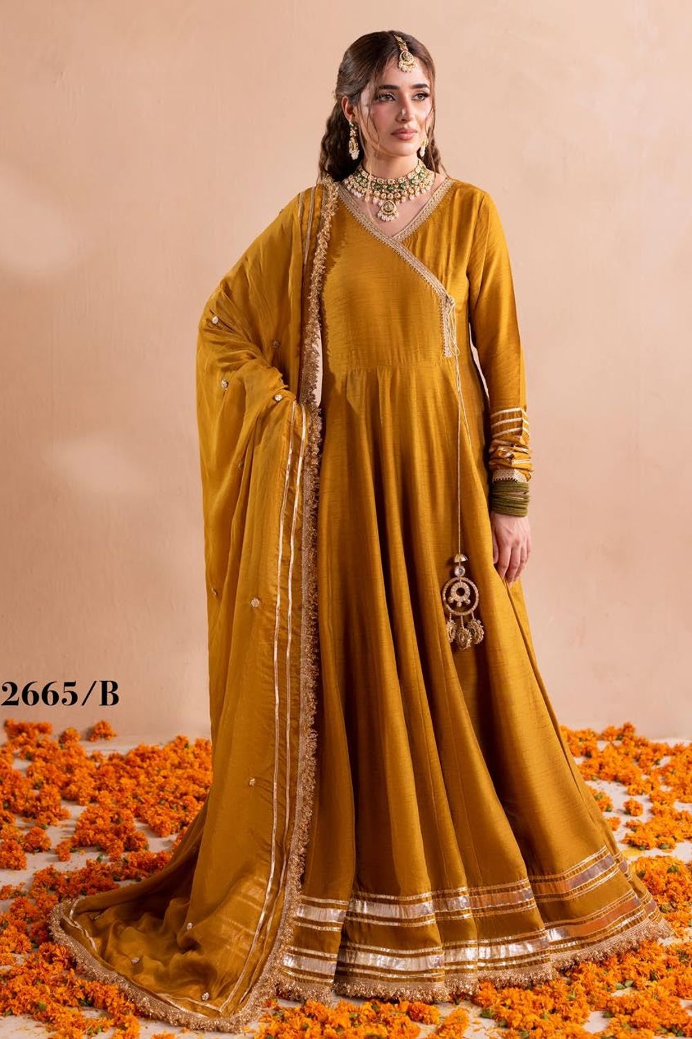 Mustard Raw Silk Embroidered Maxi Dress Online in Dubai UAE Abudhabi Ajman Sharjah