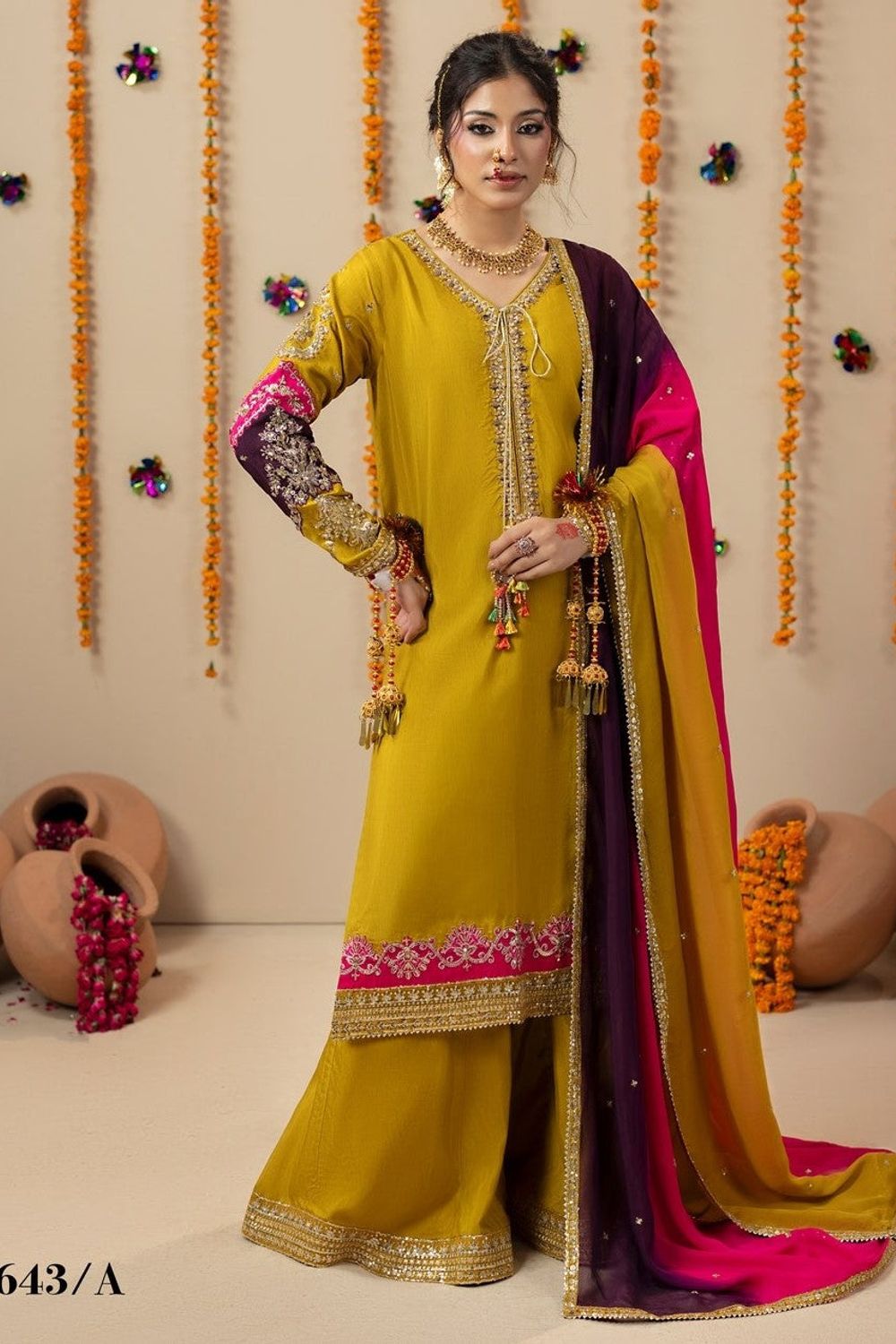 Mustard Raw Silk Embroidered Pakistani Suit Online in Dubai UAE Abudhabi Ajman Sharjah