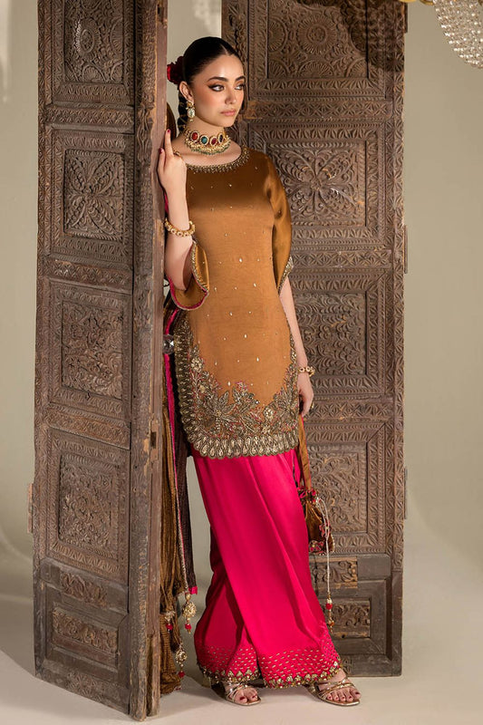 Mustard Red Hand Embroidered Glass Silk Partywear Suit Online in Dubai UAE Abudhabi Ajman Sharjah
