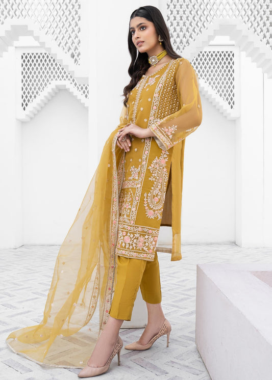 Mustard Resham Embroidered Pakistani Outfit Online in Dubai DXB UAE Abudhabi Meena Bazaar