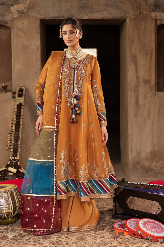 Mustard Silk Embellished Pishwas Frock Online in Dubai UAE Abudhabi Ajman Sharjah