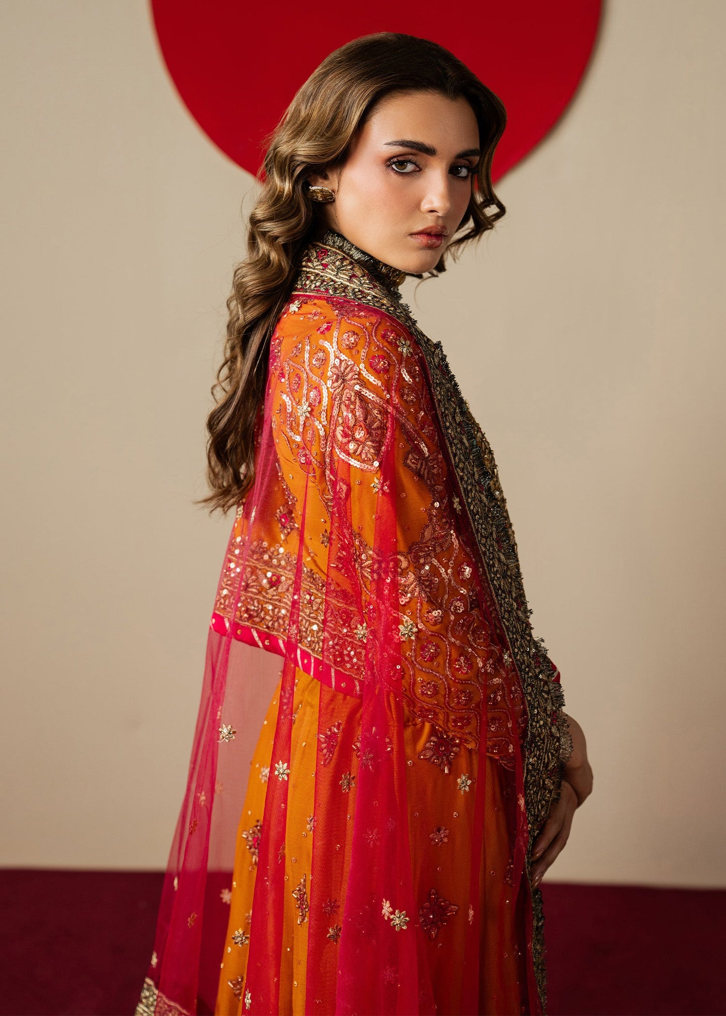 Mustard Wedding Guest Lehenga Embroidered Chiffon Online in KSA Riyadh Saudi Arabia Oman Bahrain Qatar