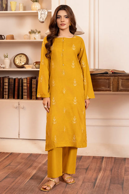 Mustard Embroidered Cotton Kurta Set