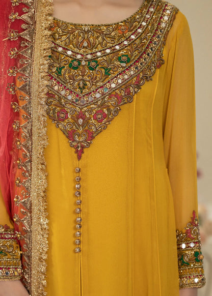 Hand Embroidered Mustard Pure Chiffon Suit Size 44