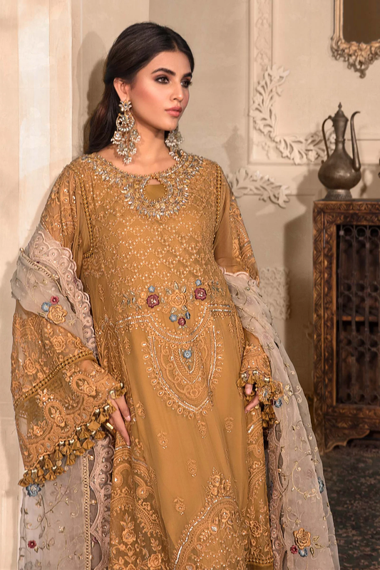 Mustard Pure Chiffon Lehenga Choli / Anarkali