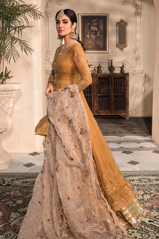 Mustard Pure Chiffon Lehenga Choli / Anarkali