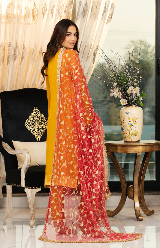 Mustard Mandmade Pure Chiffon Suit