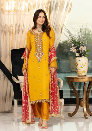 Mustard Mandmade Pure Chiffon Suit