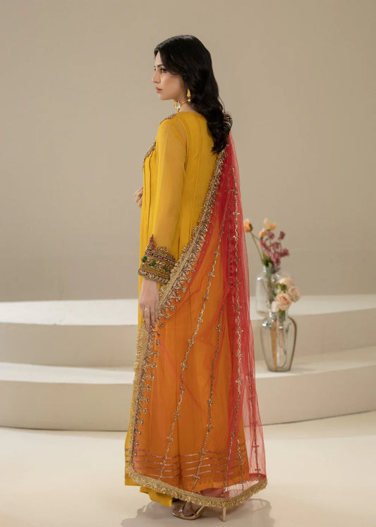 Hand Embroidered Mustard Pure Chiffon Suit