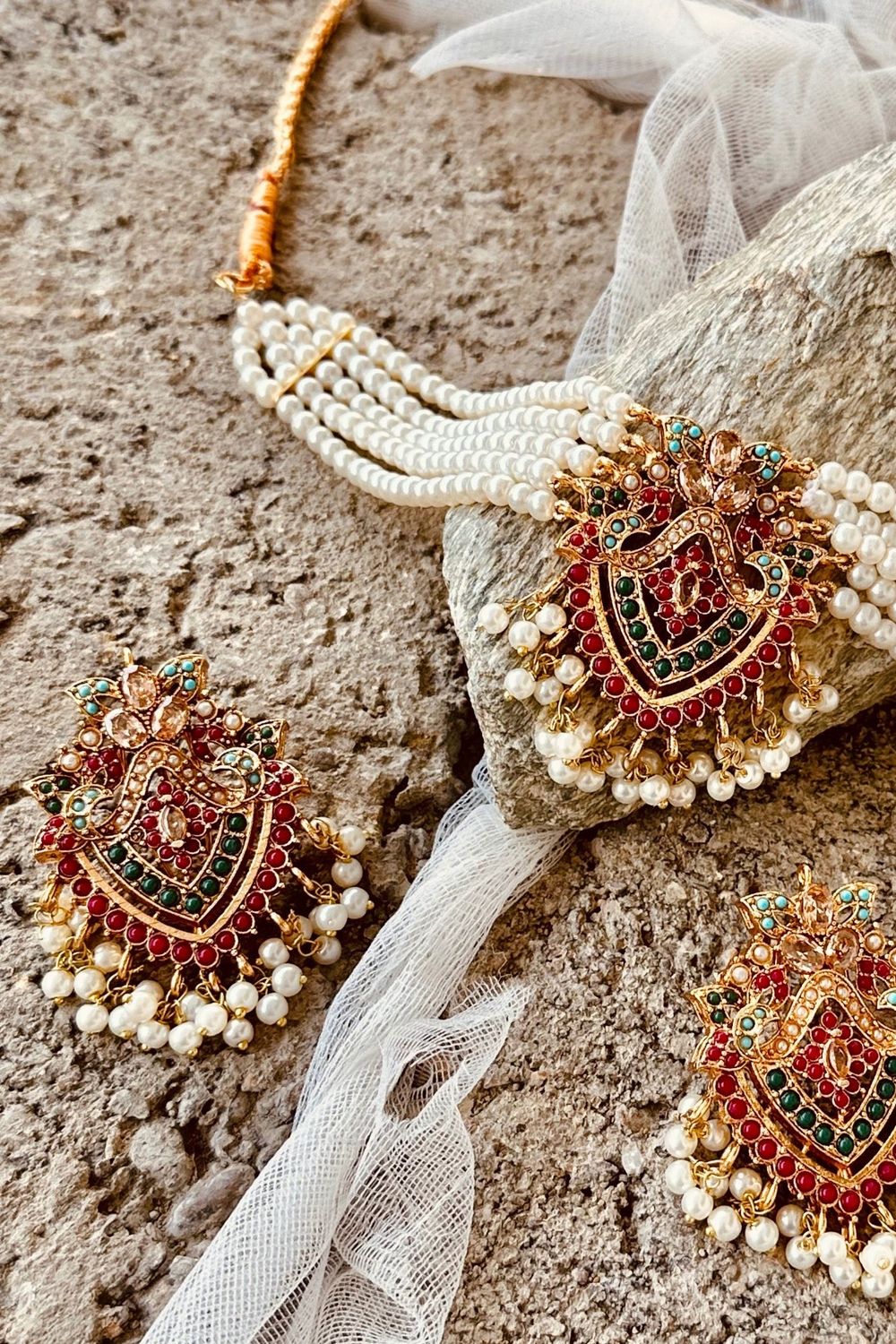 Nauratan Celeste Gold Plated Choker Necklace Set Online in Dubai UAE Abudhabi Ajman Sharjah