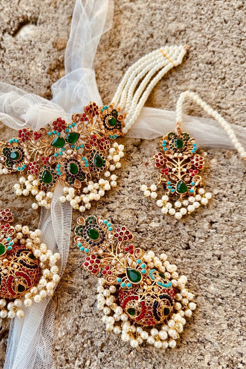 Nauratan Gemstone Choker Necklace Set with Earrings and Tikka Online in Dubai UAE Abudhabi Ajman Sharjah