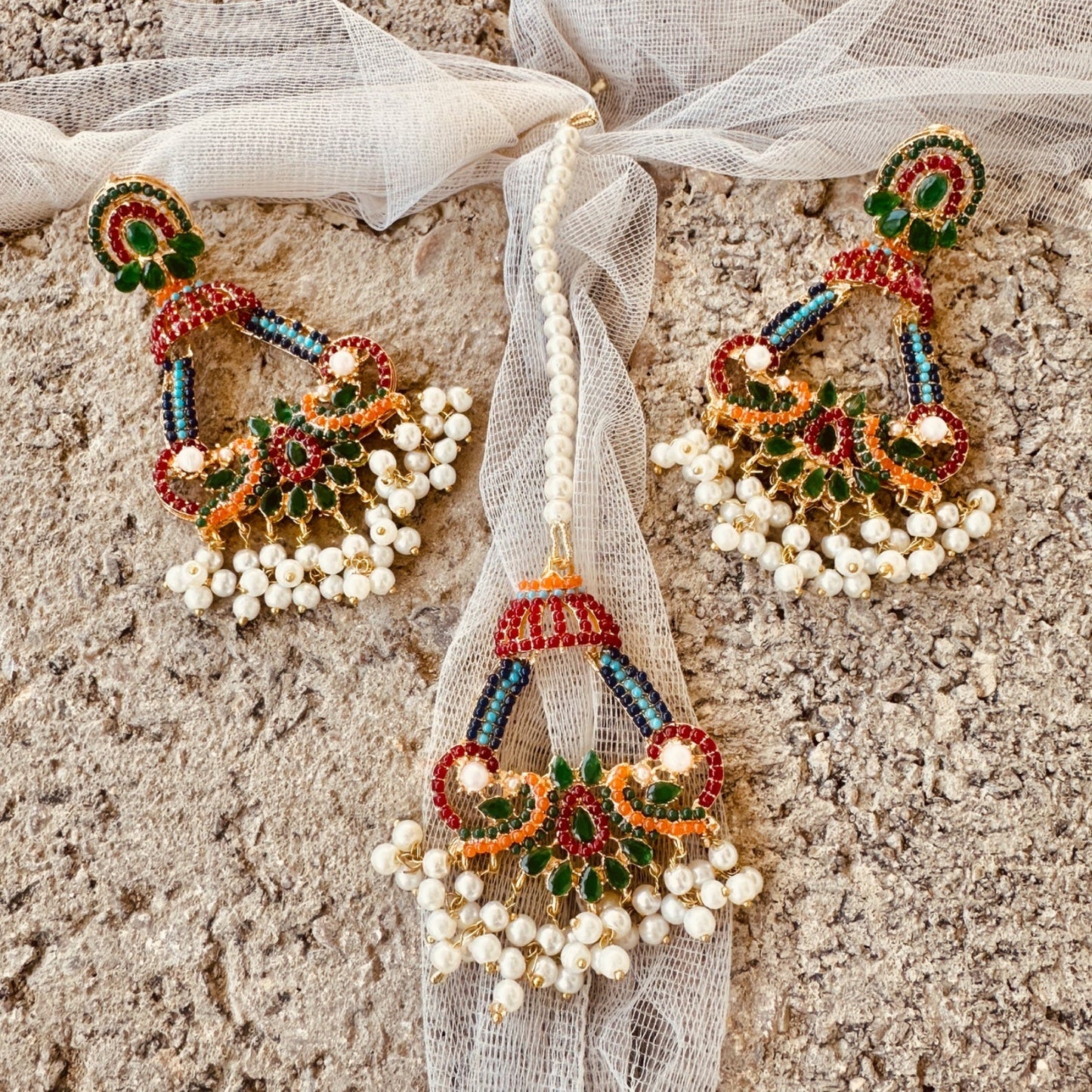 Nauratan Glimmer Set Green Gold Plated Bridal Jewellery Online in UK USA Canada