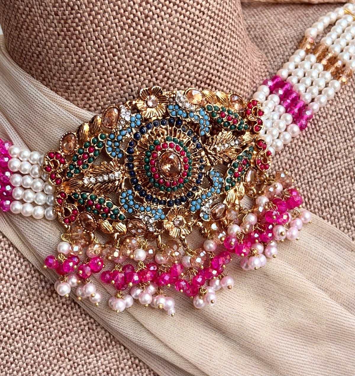 Nauratan Stone Choker Jewellery Set Online in KSA Riyadh Saudi Arabia Oman Bahrain Qatar