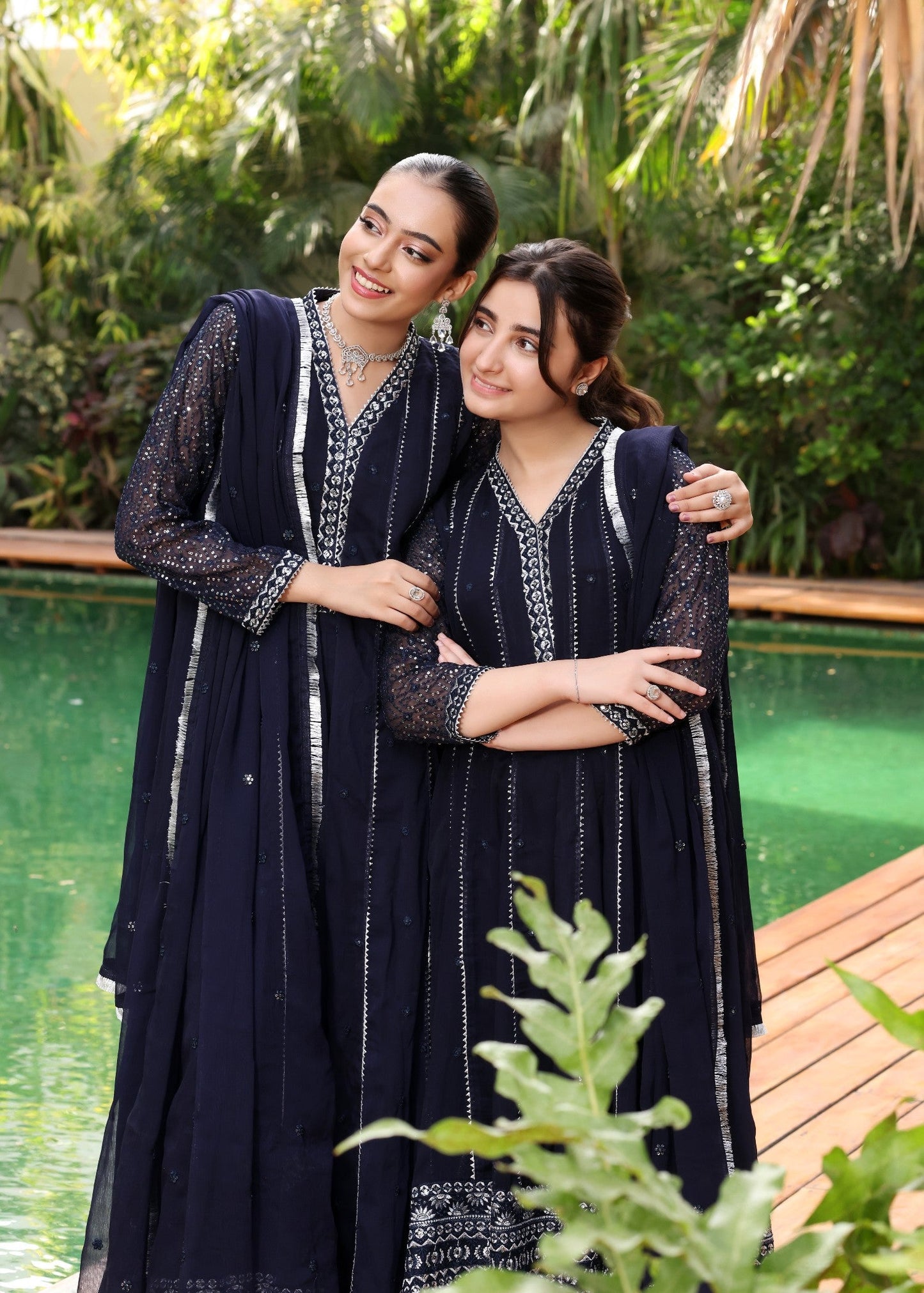 Navy Blue 3 Piece Embroidered Pishwas Set Online in Dubai DXB UAE Abudhabi Meena Bazaar