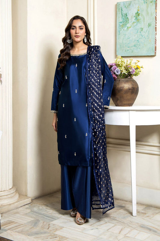 Navy Blue Adda Work Kattan Silk Kurta Set Online in Dubai UAE Abudhabi Ajman Sharjah