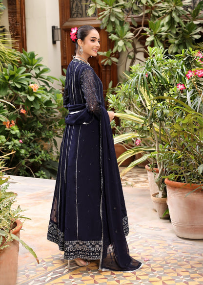 Navy Blue Chiffon Embroidered Dupatta Suit Online in Sri Lanka India Australia