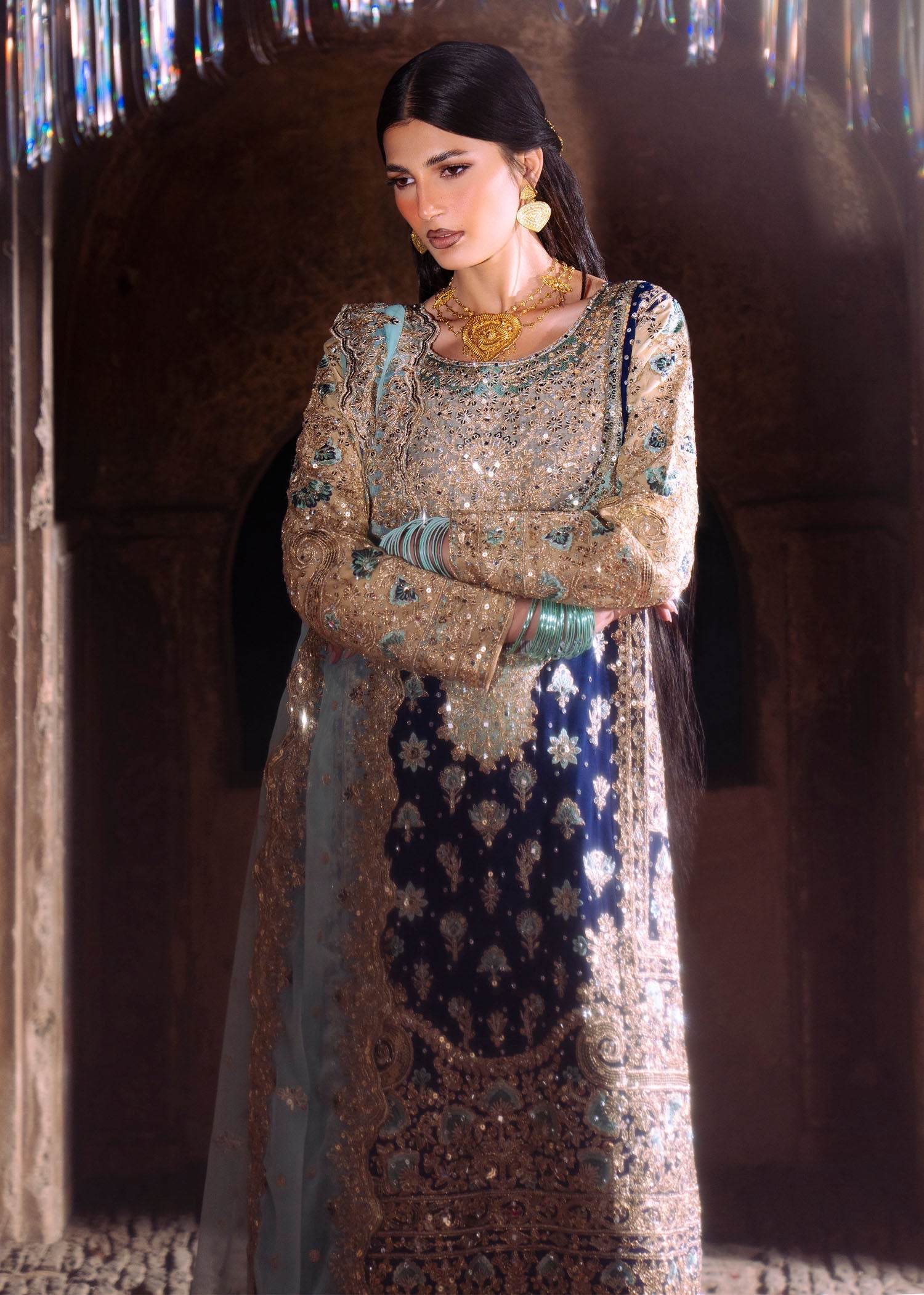 Navy Blue Chiffon Embroidered Wedding Guest Outfit Online in Dubai DXB UAE Abudhabi Meena Bazaar