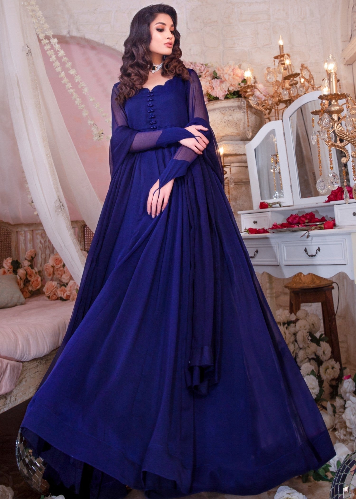 Navy Blue Chiffon Festive Wear Gharara Online in Sri Lanka India Australia