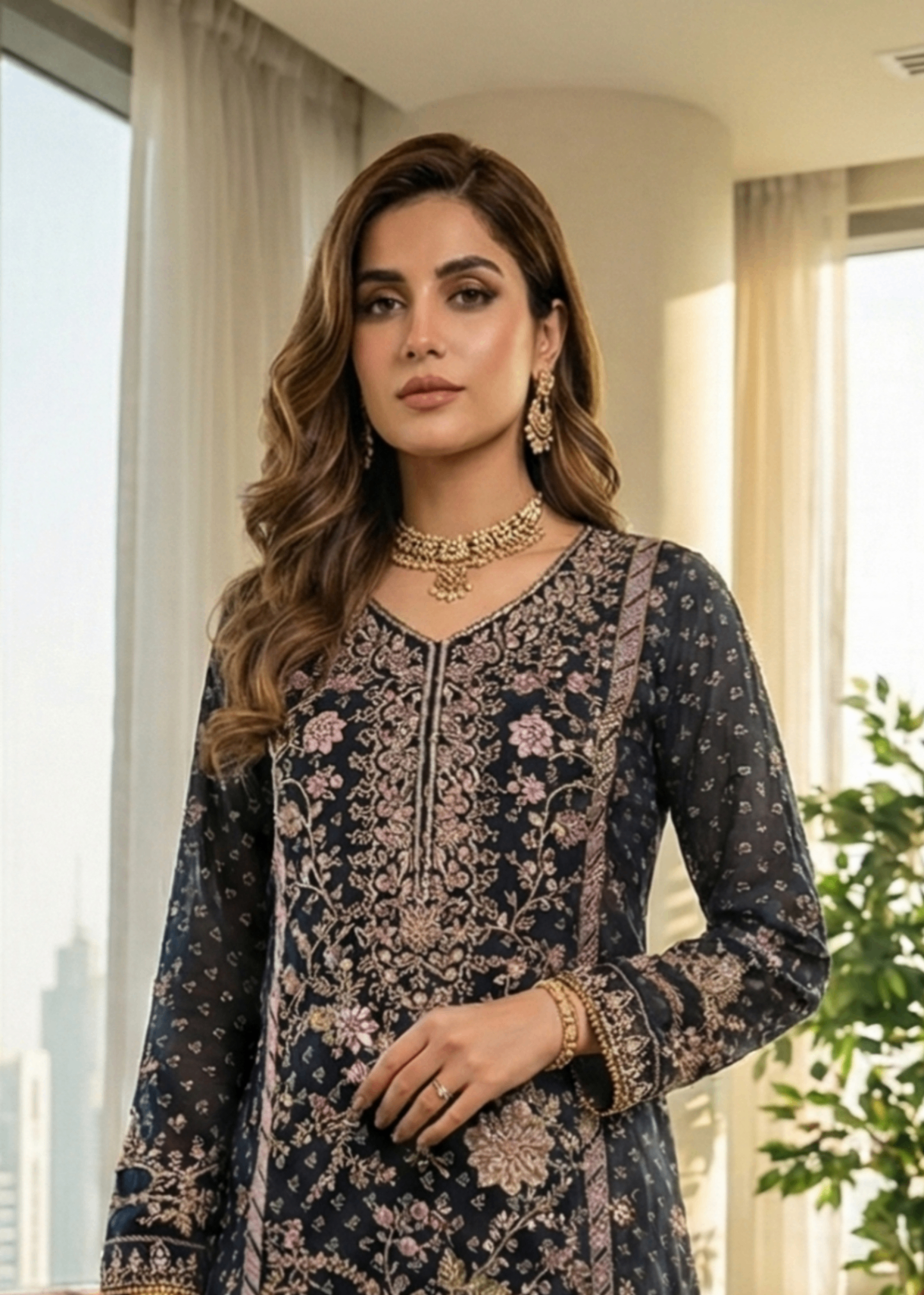 Navy Blue Chiffon Festive Wear Gharara Online in Sri Lanka India Australia