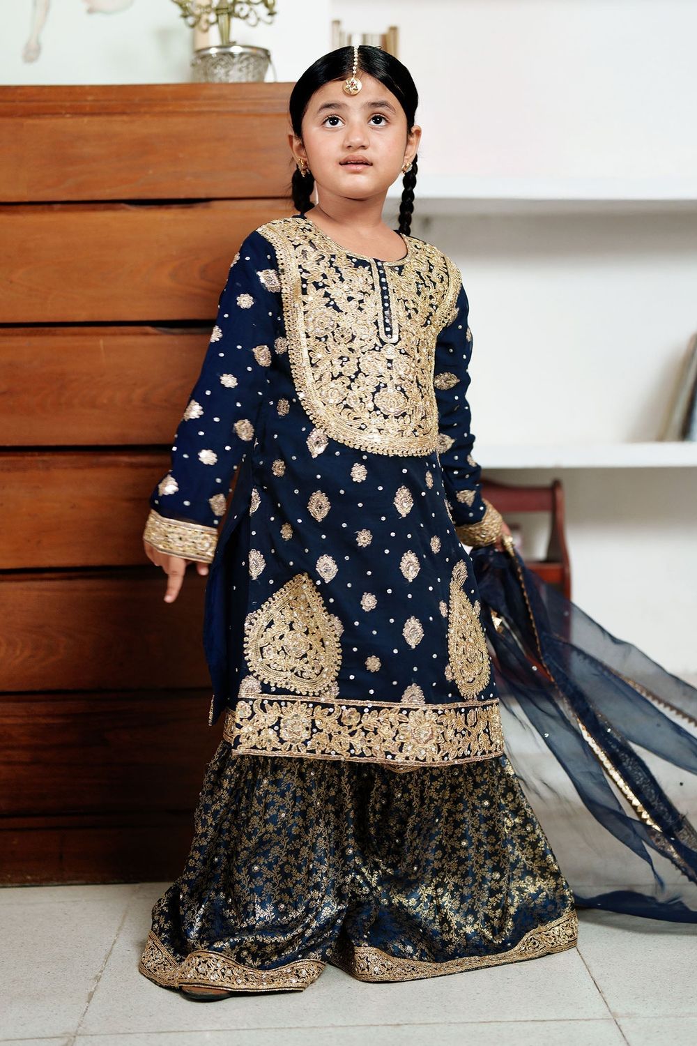Navy Blue Chiffon Gharara for Girls Online in Dubai UAE Abudhabi Ajman Sharjah