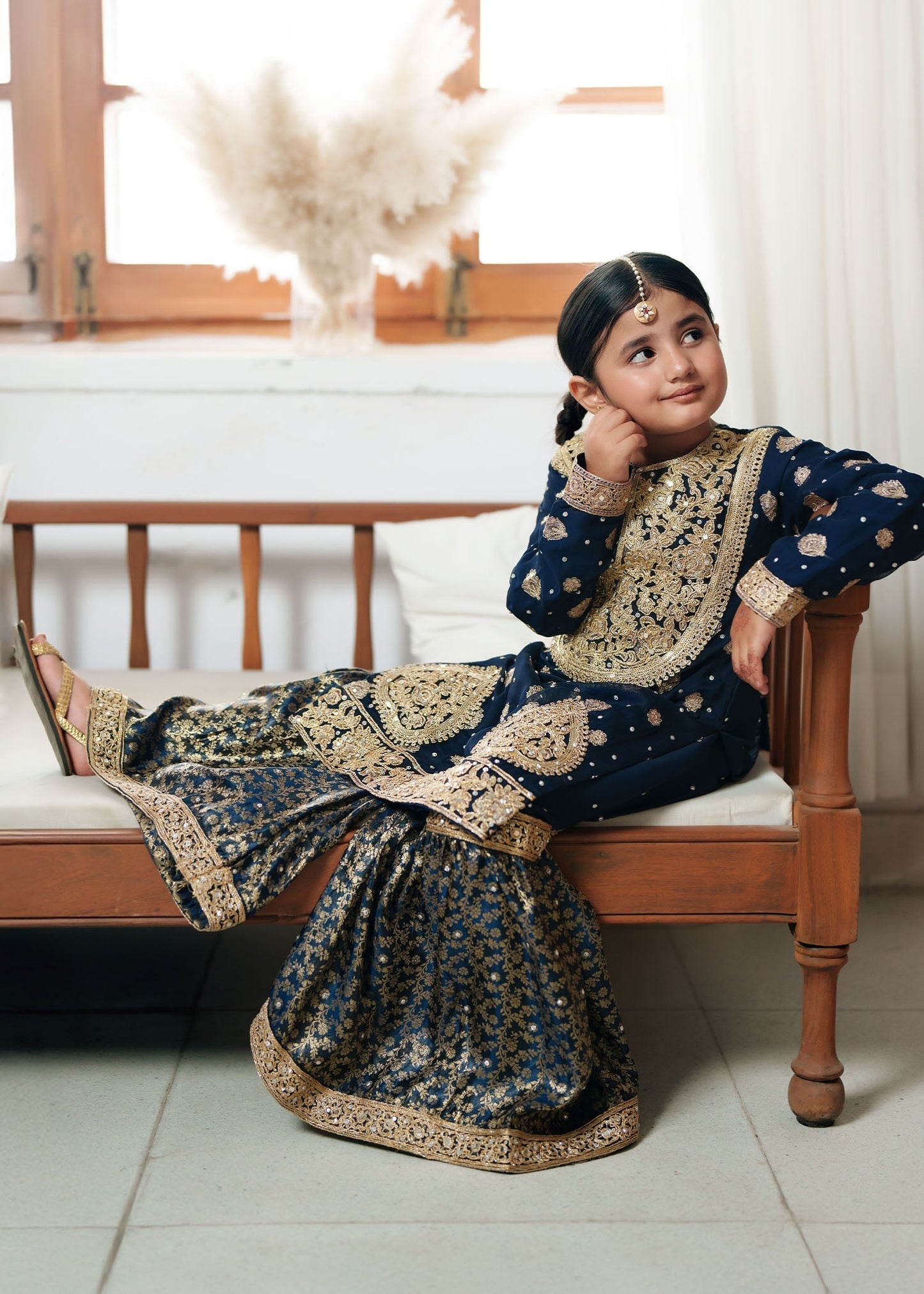 Navy Blue Chiffon Gharara Suit for Kids Online in Sri Lanka India Australia