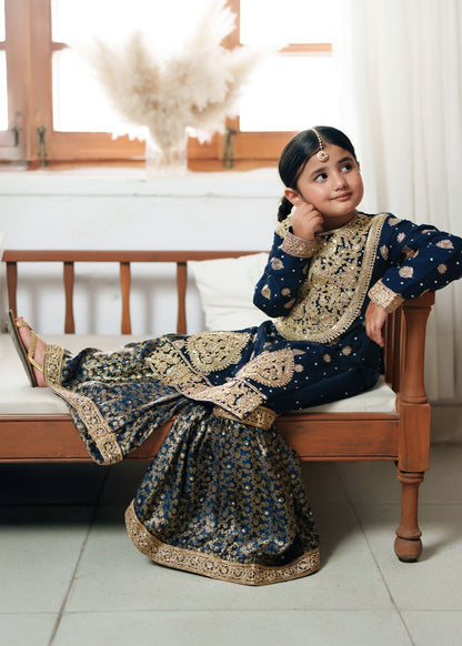 Navy Blue Chiffon Gharara Suit for Kids Online in Sri Lanka India Australia