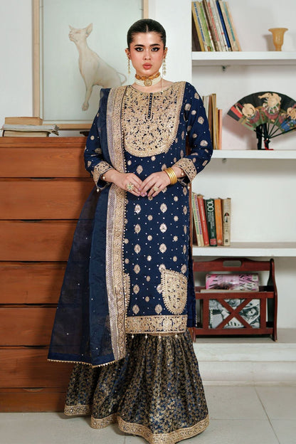 Navy Blue Chiffon Gharara Suit Online in Dubai UAE Abudhabi Ajman Sharjah